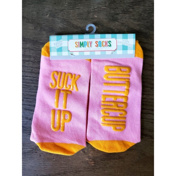 Simply Southern Accessories - Simply Southern Socks Suck it Up Buttercup Pink Orange Non Slip Unisex